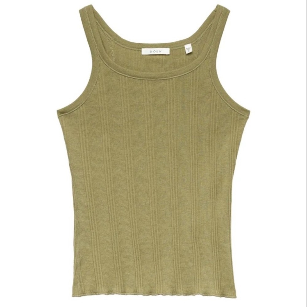 Doen Seine Cotton Cashmere Ribbed Sleeveless Tank Cami Top Pasture Olive Green - Picture 9 of 9
